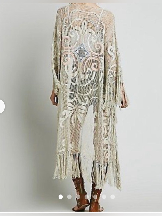 Free People Sweaters - RARE free people fringe knit crochet embroidered kimono